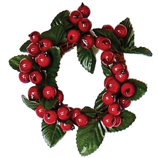 2.25" Christmas Berry Candle Rings with Leaves, 2ct.